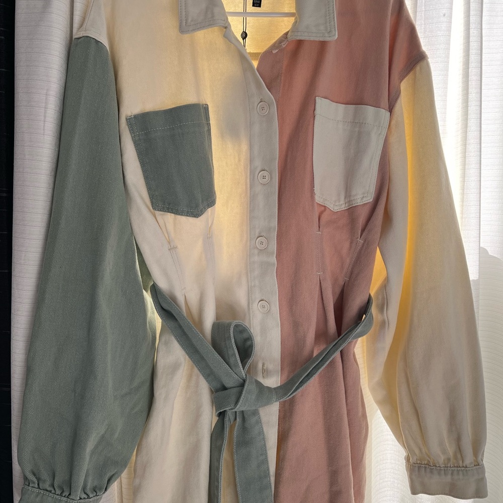 Missguided Cream Button-Up Dress - Picture 2 of 3